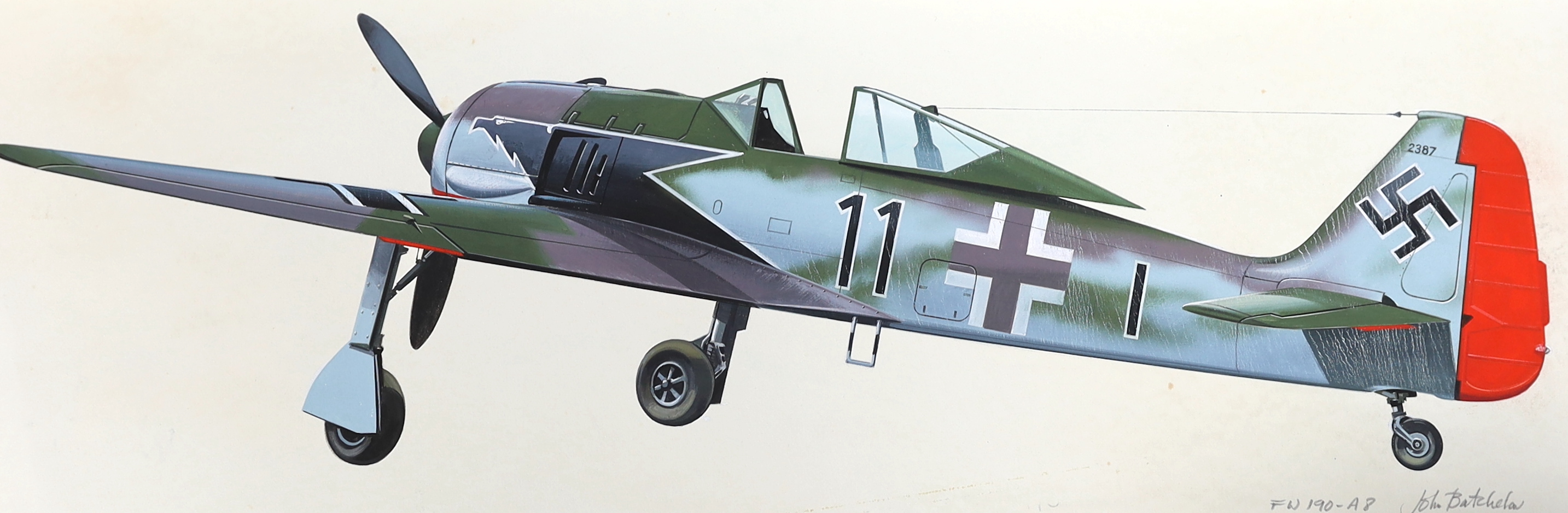 John Henry Batchelor MBE (1936-2019), Military aviation subjects, gouache, watercolour and pencil (7), largest 37 x 43cm, unframed, Please note this lot attracts an additional import tax of 5% on the hammer price